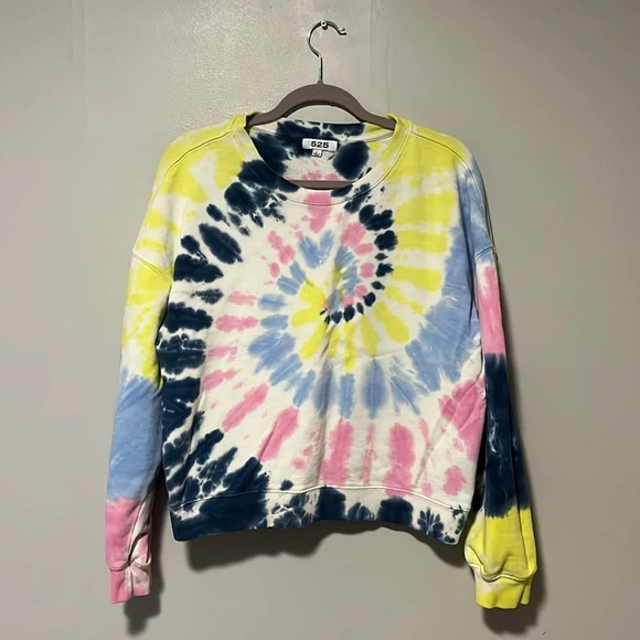525 Women's Tie Dye Basic Crew Sweatshirt in Midnight Multi Yellow Pink large - Picture 4 of 4